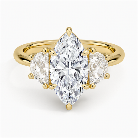 18K Yellow Gold Half Moon Three Stone Diamond Ring (1/2 ct. tw.)