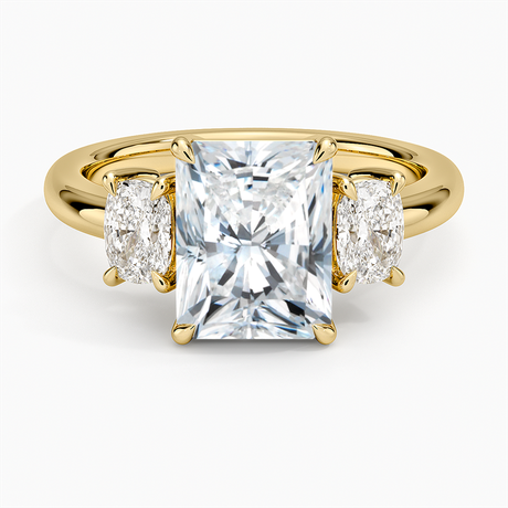 Faye Elongated Cushion Three Stone Diamond Ring
