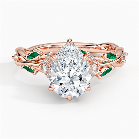 14K Rose Gold Secret Garden Lab Emerald and Diamond Ring (1/4 ct. tw.)