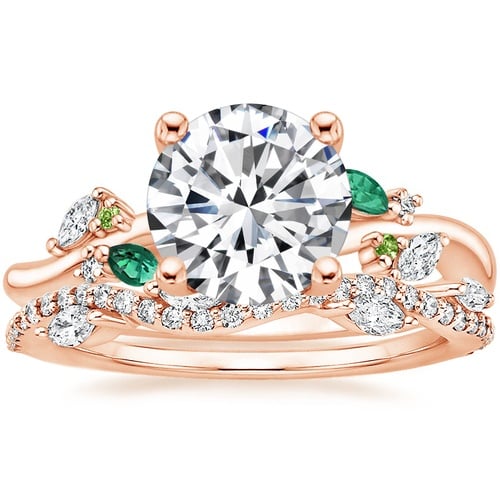 14K Rose Gold Arden Diamond Ring with Lab Emerald Accents