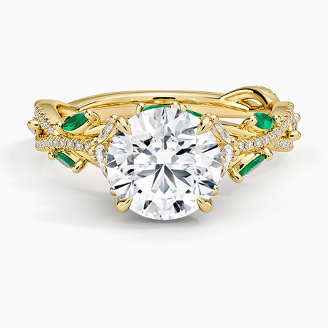 18K Yellow Gold Luxe Secret Garden Lab Emerald and Diamond Ring