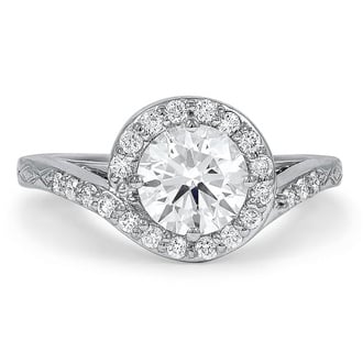 Custom Hand Engraved Swirl Halo Diamond Ring
