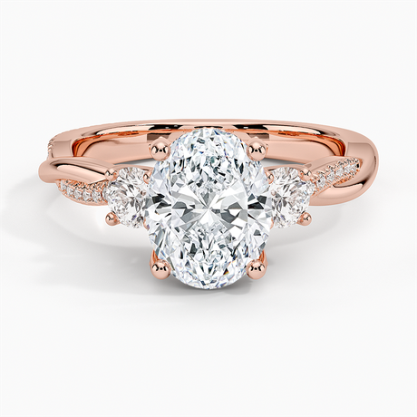 14K Rose Gold Adorned Petite Twisted Vine Three Stone Diamond Ring