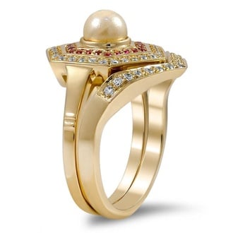 Custom Art Deco-Inspired Hexagonal Halo Pearl Matched Set