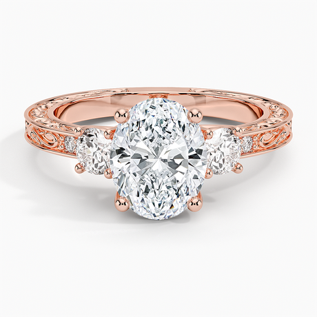 14K Rose Gold Antique Scroll Engraved Three Stone Diamond Ring (1/3 ct. tw.)