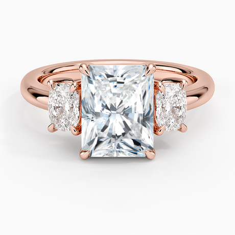 14K Rose Gold Faye Elongated Cushion Three Stone Diamond Ring