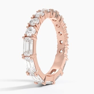 Elise Emerald Cut and Round Eternity Diamond Ring in 14K Rose Gold