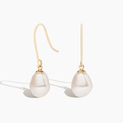 14K Yellow Gold Baroque Cultured Pearl and Diamond Hoop Earrings
