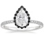 18K White Gold Waverly Halo Diamond Ring with Black Diamond Accents, smalltop view