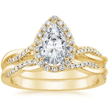 18K Yellow Gold Petite Twisted Vine Halo Diamond Bridal Set (1/3 ct. tw.)