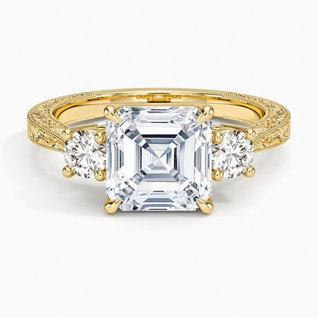 18K Yellow Gold Elsie Three Stone Engraved Diamond Ring (1/3 ct. tw.)