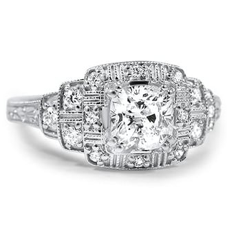 Custom Geometric Engraved Diamond Ring