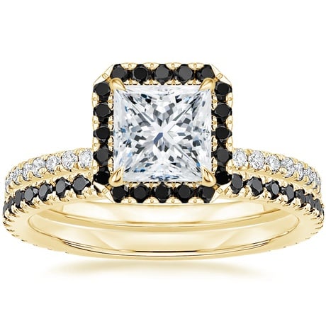 18K Yellow Gold Waverly Diamond Ring with Black Diamond Accents with Luxe Ballad Black Diamond Ring