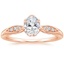 14K Rose Gold Peony Diamond Ring, smalltop view