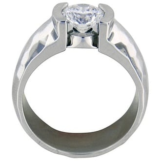 Custom Wide Hammered Semi-Bezel Diamond Ring