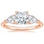14K Rose Gold Luxe Opera Three Stone Diamond Ring, smalltop view