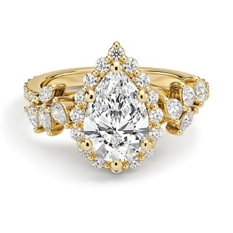 Custom Leaf-Inspired Halo Diamond Ring