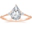 14K Rose Gold Petite Cometa Three Stone Diamond Ring, smalltop view
