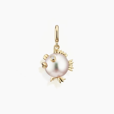 Puffer Fish Freshwater Cultured Pearl and Diamond Charm