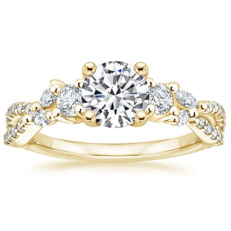 18K Yellow Gold Three Stone Luxe Willow Diamond Ring with Luxe Winding Willow Diamond Ring