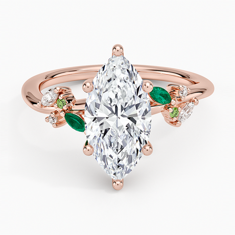 14K Rose Gold Arden Diamond Ring with Lab Emerald Accents