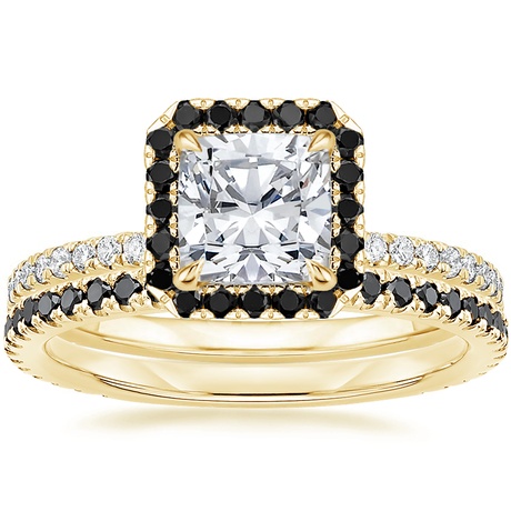 18K Yellow Gold Waverly Diamond Ring with Black Diamond Accents with Luxe Ballad Black Diamond Ring