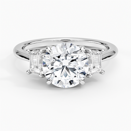 Platinum Embrace Three Stone Trapezoid Diamond Ring
