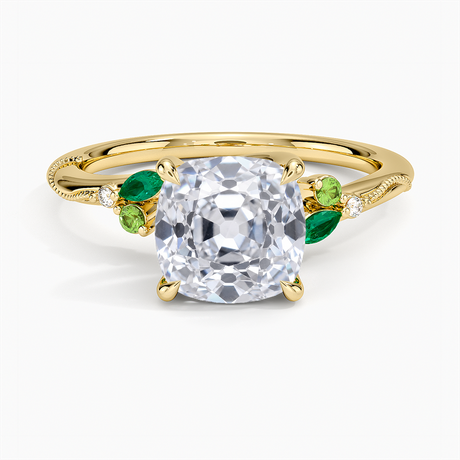 Camellia Milgrain Green Gemstone and Diamond Ring