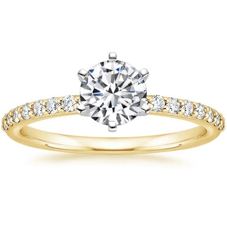 18K Yellow Gold Six Prong Petite Shared Prong Diamond Bridal Set