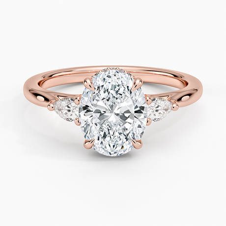 14K Rose Gold Floating Three Stone Pear Diamond Ring
