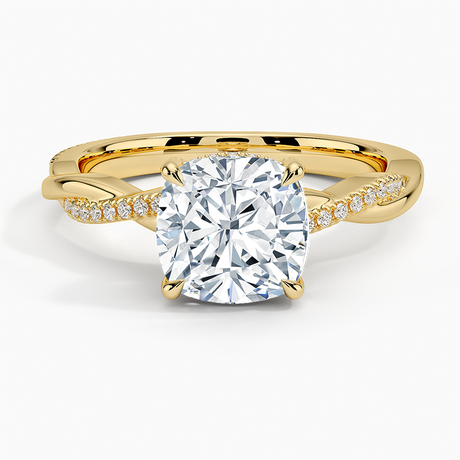 18K Yellow Gold Petite Twisted Vine Hidden Halo Pavé Diamond Ring