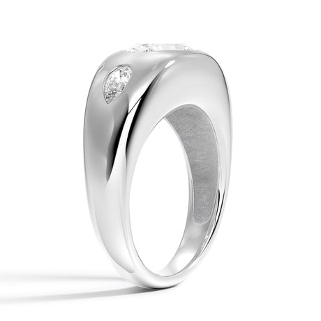18K White Gold Sloane Flush Set Three Stone Diamond Dome Ring
