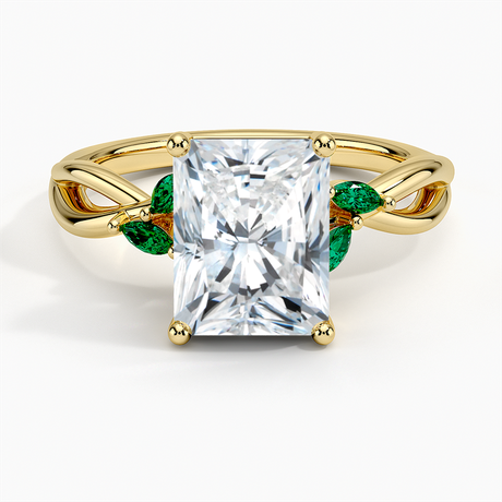 18K Yellow Gold Willow Ring With Lab Emerald Accents