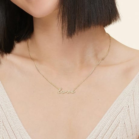 Script Love Diamond Pendant Necklace in 14K Yellow Gold