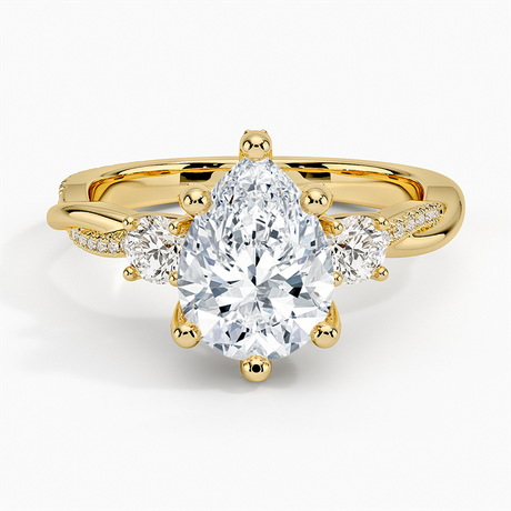 18K Yellow Gold Adorned Petite Twisted Vine Three Stone Diamond Ring