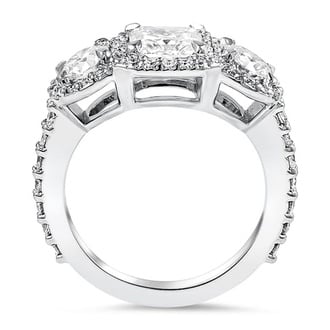Custom Three Stone Halo Diamond Ring