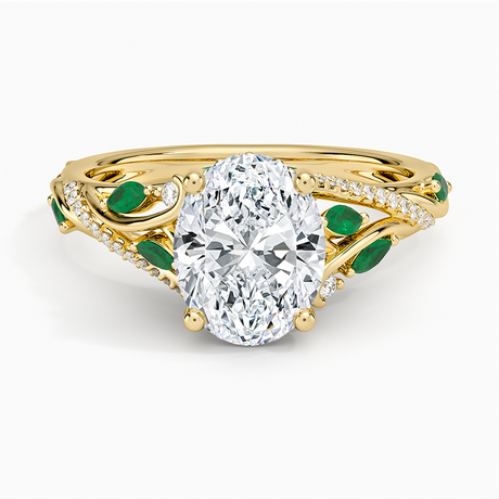 Begonia Vine Diamond and Lab Emerald Ring