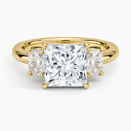 Faye Elongated Cushion Three Stone Diamond Ring