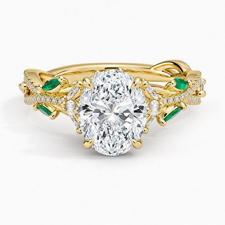 18K Yellow Gold Luxe Secret Garden Lab Emerald and Diamond Ring