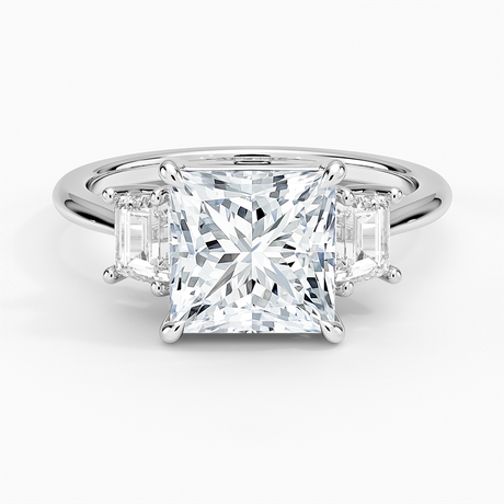 18K White Gold Embrace Three Stone Trapezoid Diamond Ring