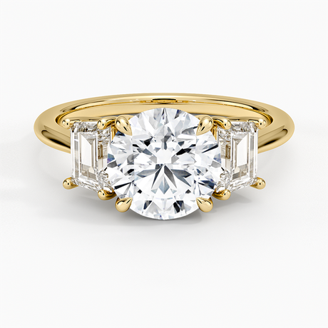 18K Yellow Gold Luxe Embrace Three Stone Trapezoid Diamond Ring