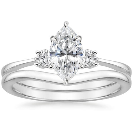 18K White Gold Selene Diamond Ring (1/10 ct. tw.) with Petite Curved Wedding Ring