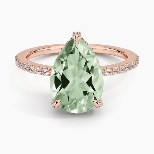 Festivity Pear Prasiolite and Diamond Cocktail Ring in 14K Rose