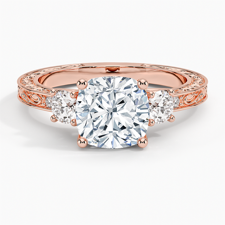 14K Rose Gold Antique Scroll Engraved Three Stone Diamond Ring (1/3 ct. tw.)