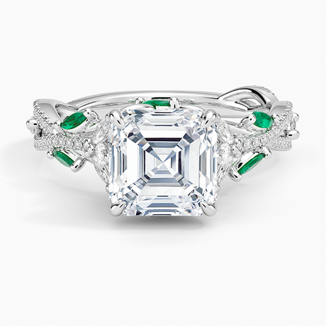 18K White Gold Luxe Secret Garden Lab Emerald and Diamond Ring