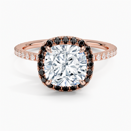 14K Rose Gold Waverly Halo Diamond Ring with Black Diamond Accents
