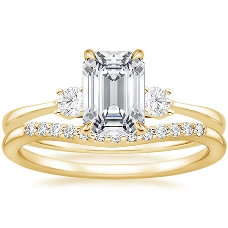 18K Yellow Gold Selene Diamond Ring with Petite Curved Diamond Ring