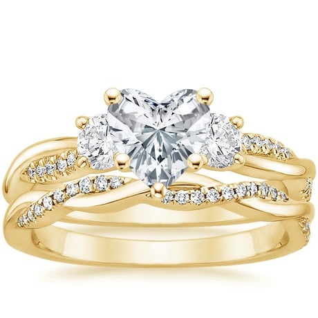 18K Yellow Gold Three Stone Petite Twisted Vine Diamond Bridal Set (1/2 ct. tw.)