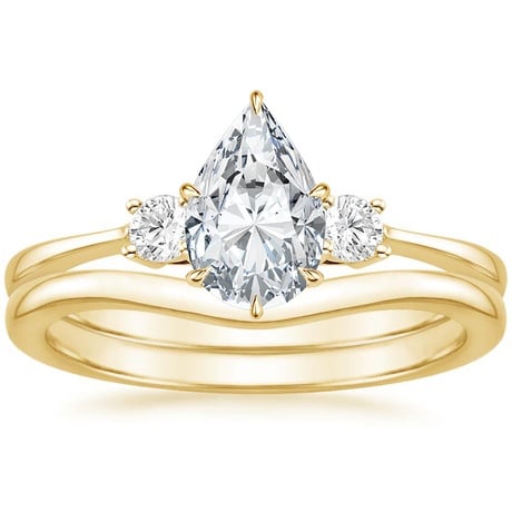 18K Yellow Gold Selene Diamond Ring (1/10 ct. tw.) with Petite Curved Wedding Ring