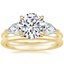18K Yellow Gold Luxe Opera Three Stone Diamond Ring with Petite Comfort Fit Wedding Ring